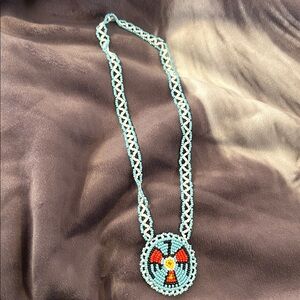 Vintage Native American Handcrafted Beaded Necklace with genuine leather